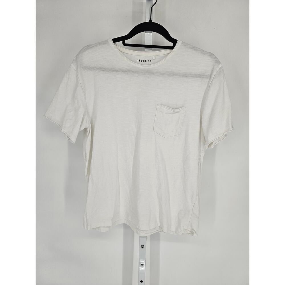 Medicine Womens Sz M Crew Neck Short Sleeve T Shirt White w/ Pocket